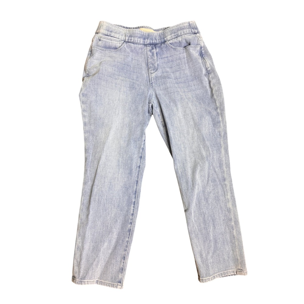 Soft Surroundings Ultimate Pull On Denim Crop Jeans light wash stretch coastal
